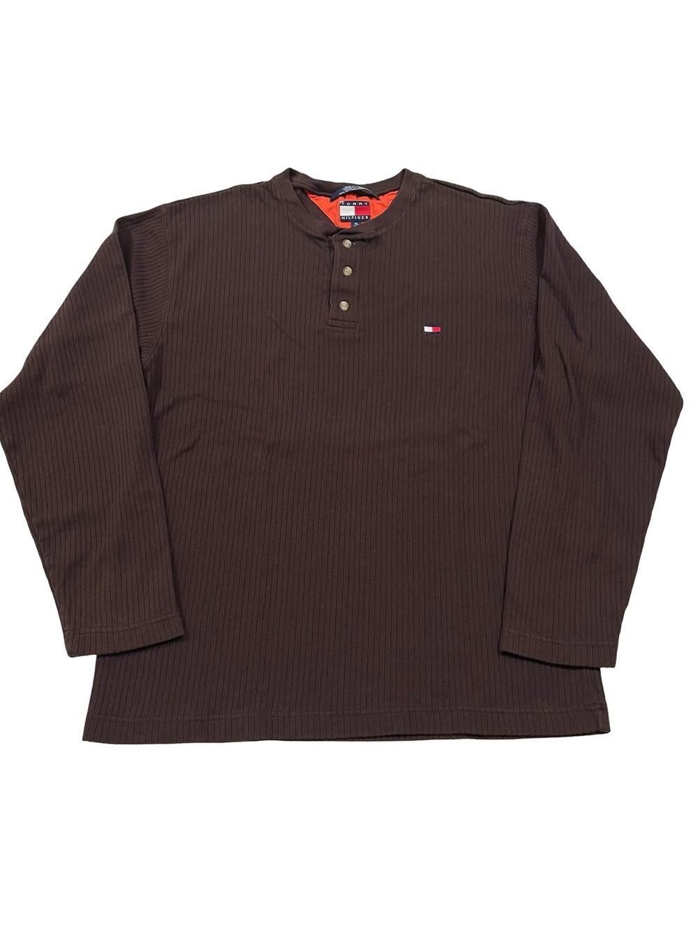 Tommy Hilfiger Waffle-Knit Henley Brown Long-Sleeve Shirt Size XL (Retail $65)